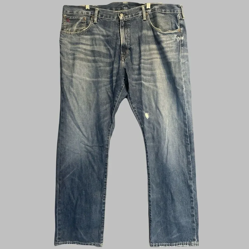 Polo Ralph Lauren Hampton Straight Jeans Mens 38x30 Blue Denim Whiskering Preppy
